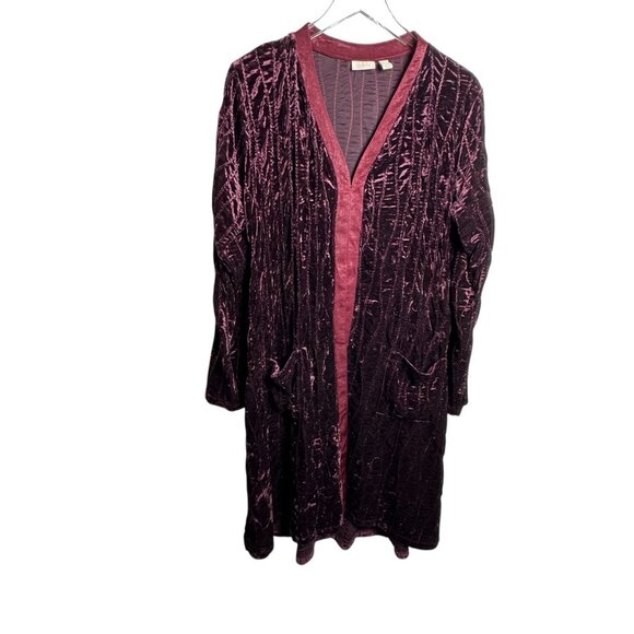 Logo Lavish Lori Goldstein burgundy crushed velvet duster size 1X long cardigan - Picture 2 of 9
